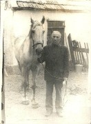 Байрамуков Ибрагим Тугъанович и его любимая белая лошадь. Фото снято в Первомайске. Взято у http://vk.com/id88935104